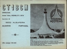 QSL radio card CT1BCM 1982 Algarve Portugal Armas Valste Funnel shaped building
