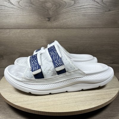 Hoka Ora Luxe Recovery Slides Sandals White Blue Mens Size 11 | eBay