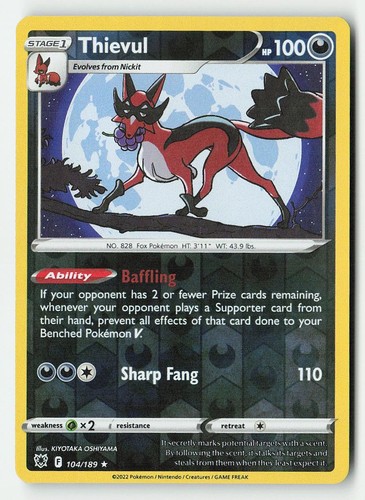 Thievul 104/189 Rare Astral Radiance Pokemon Reverse Holo NM