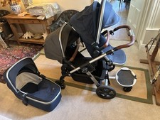 Silver Cross Wave Double Tandem Pram w/ buggy board and bassinet and adaptors 