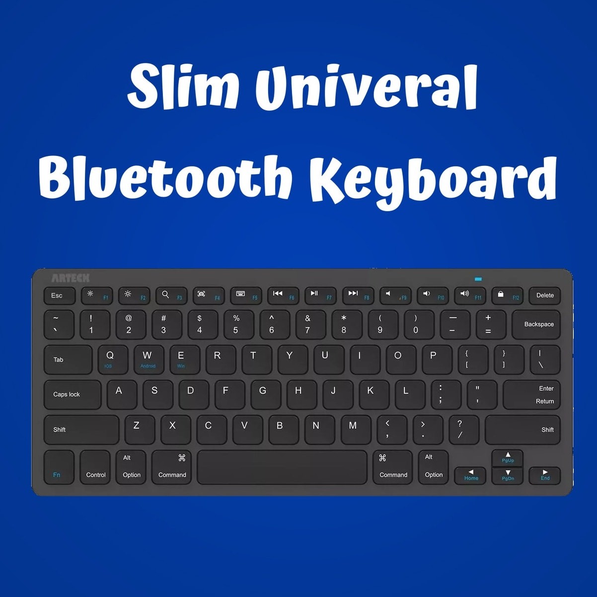 Slim Black Bluetooth Keyboard Universal 3-System Compatible Long Battery Life  