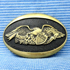 American Eagle United We Stand Belt Buckle RC Brass Vtg 70s Heritage .PCB570