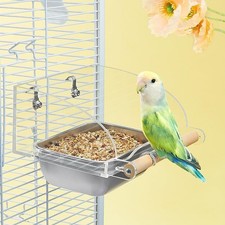 Bird Cage Seed Catcher Feeder with Perch and Anti-Slip Stand, Parrot Food Bow...