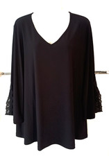SUSAN GRAVER BLACK 3/4 LACE TRIM SLEEVE V-NEC...