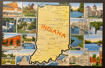 State MAP Indiana multi-view linen with  key  to views on the back