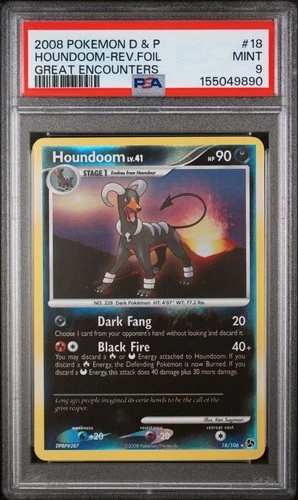 2008 POKEMON DIAMOND & PEARL GREAT ENCOUNTERS #18 HOUNDOOM-REVERSE FOIL PSA 9