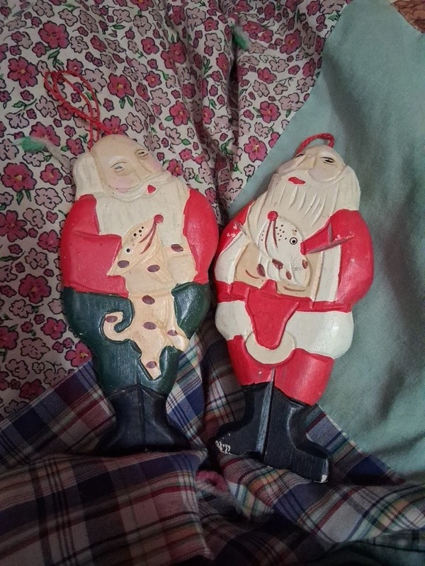 Vintage Carved Wooden Santa Claus Ornaments