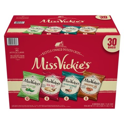 Miss Vickie s Kettle Cooked Potato Chips, 1.38 oz, Variety Pack, 30-count