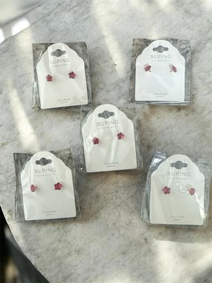 New Xuping Pink Flower Crystal Stud Earrings   Elegant & Cute Design 5 Pieces