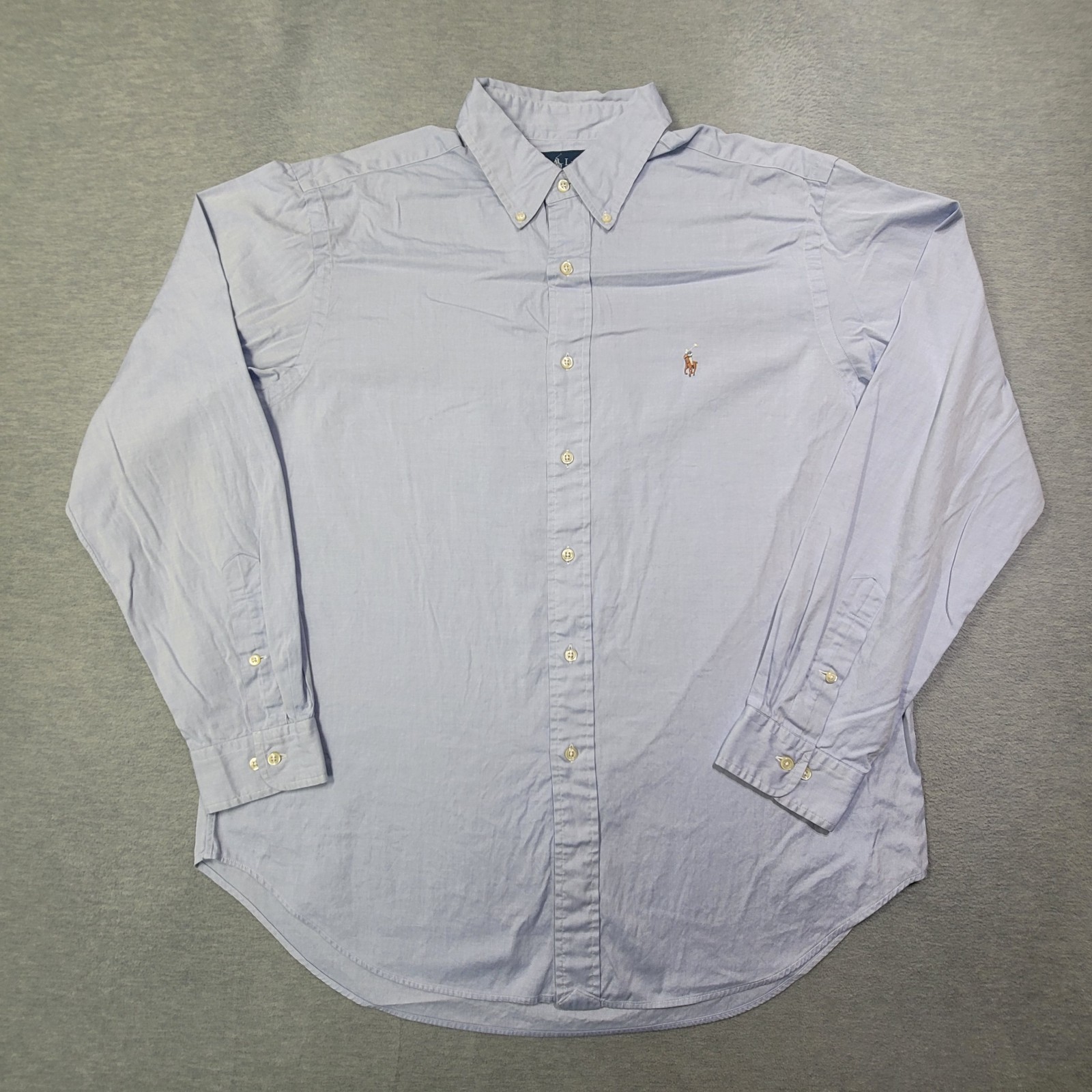 Polo Ralph Lauren Shirt Mens 16.5-34/35 Blue Classic Fit Button Down Flesh Pony