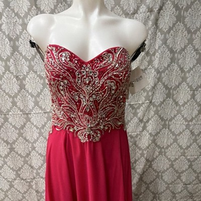 Intrigue by Blush Fuchsia Silver Beaded Embellished Formal Prom Size 16 Lot #8 