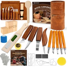 32Pcs Wood Carving Kit with Knives, Templates & PU Bag for Beginners