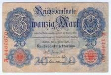 1907 Germany 20 Mark 4469670 Reichsbanknote Paper Money Banknotes