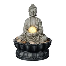 Tabletop Buddha Waterfall Fountain, Meditating Buddha Zen Fountain with LED G...