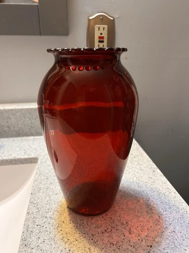 Vintage Anchor Hocking Red Royal Ruby Glass Vase Red with Scalloped Rim 9" Tall