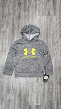 Under Armour Kids Charcoal Yellow Big Logo Hoodie Size 4 NWT
