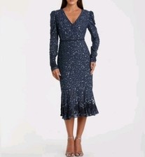 MAC DUGGAL Size 4 Navy 10740 Sequin Gown with Embellished Hemline MSRP $498