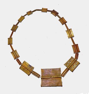 BAULE NECKLACE WITH LOST-WAX CAST DECORATED RECTANGULAR BRASS BEADS - 26" LONG