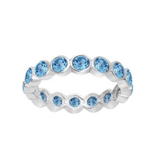 Round Swiss Blue Topaz 925 Sterling Silver Eternity Band Stackable Women Ring