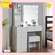 10 LED Lights Mirror Vanity Dressing Desk USB Port Makeup Dresser Table White