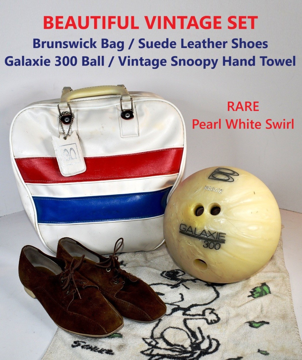 Vintage Brunswick Galaxie 300 Women's PEARL SWIRL 10lb Bowling Ball Suede Shoes