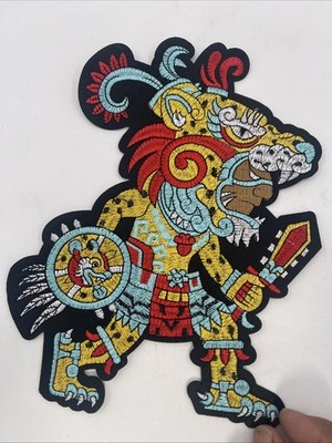 Aztec Jaguar Warrior Xlarge Patch: Iron On, Quality Embroidery, 9 By 7 Inches