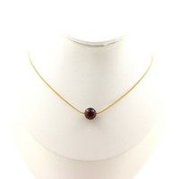 Halskette 1 Perle Obsidian Mahogany 8 Mm. Kette Stahl Made In Frankreich