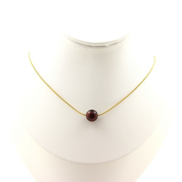 Halskette 1 Perle Obsidian Mahogany 8 Mm. Kette Stahl Made In Frankreich-image