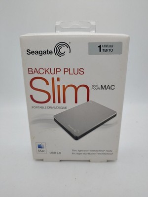 Seagate Backup Plus Slim 1TB External HD for Mac SRD00F1 USB 3.0 - Silver NEW