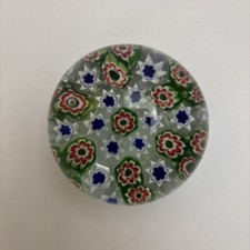 Vintage Murano Millefiori Art Glass Paperweight Blue Green Red Floral