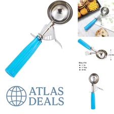 Stainless Steel Portion Control Scoop - 2 oz Capacity with Elegant Blue Grip