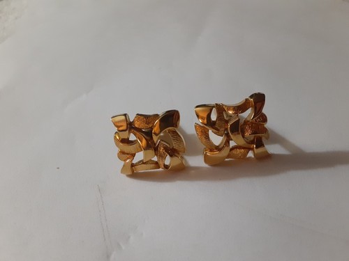 Vintage Brutalist MCM Gold-tone RETRO Rectangle Cufflinks Geometric Design .75" - Picture 2 of 5