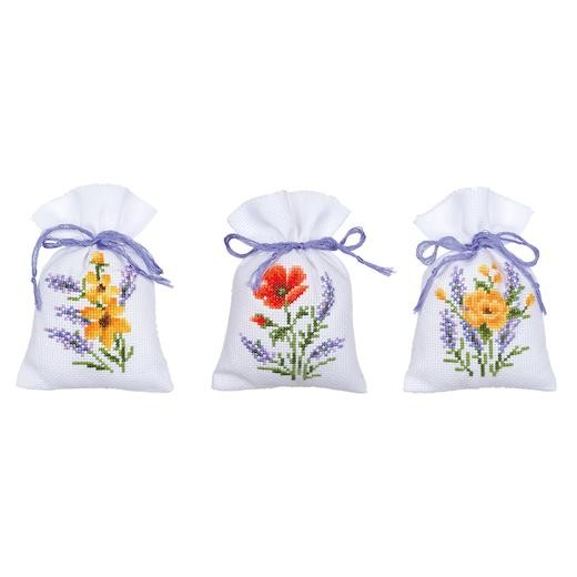 Vervaco Counted Cross Stitch Gift Bags Kit - Flowers & Lavender Set of 3