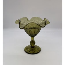 Vintage Jeanette Glass Diamond Point Scalloped Compote Green