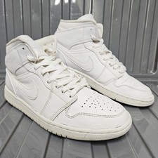 Scarpe da ginnastica Air Jordan 1 Mid GS Triple bianche da uomo taglia UK 9 in pelle 554725-129
