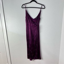 Dark Romance Y2K Purple Satin Floral Burnout Midi Wrap Dress Size 4 Fairycore