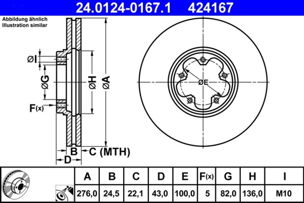 2X Bremsscheibe ATE 24.0124-0167.1 FüR Ford Transit M10 Tourneo Bus F_E_ F_F_-image