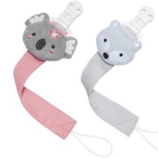 TYRY.HU Pacifier Clip for Baby Girls, 2 Pack Neutral B: Pink Koala, Grey Fox