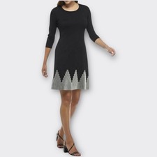 NINE WEST Knit Sweater Dress Black White 3/4 sleeve Midi Office Classic Women S
