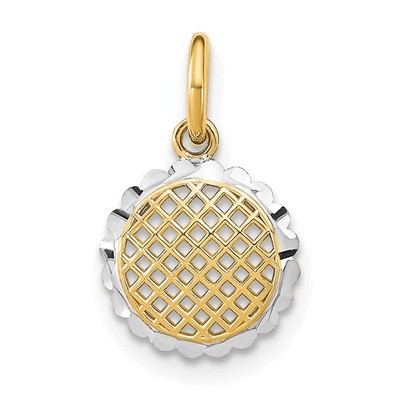 14k Gelbgold mit Rhodium Diamantschliff Mini Sonnenblume Charm Anhänger 0,59gm