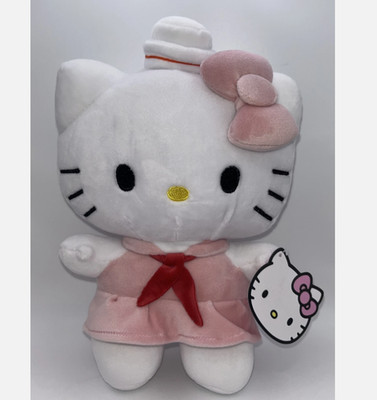 Sanrio Hello Kitty Plush Toy 10  PalePink Dress With Red Tie And Hat  Rare 2023