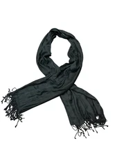 Elegant Fringe Trim Scarf Black One Size Rectangle Neck Wrap Shawl Outdoor Cozy