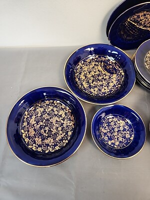 20 PCS American Limoges Royal Mazarine COBALT BLUE Plates & Bowls