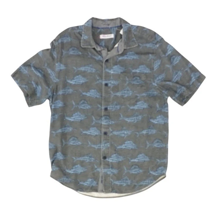 Tommy Bahama Silk Marlin Fish Size Medium Hawaiian Shirt