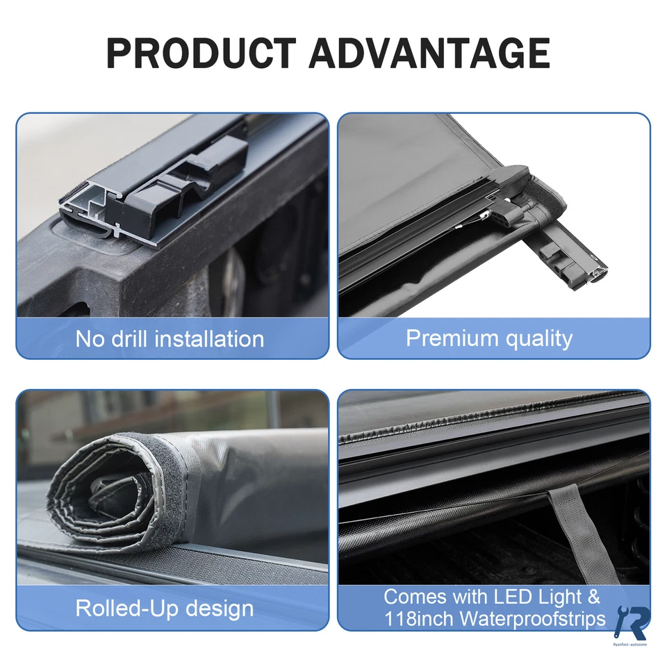 Truck Tonneau Cover 8FT Roll Up fit for  2014-2018 Chevy GMC 1500 2500 3500 - Image 4 of 4