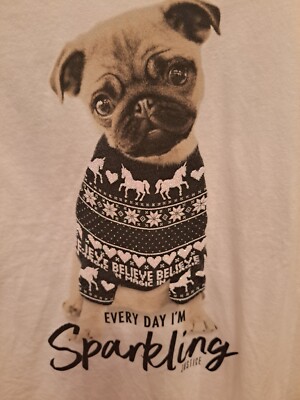 Justice Shirt Size 14 Pug Winter Holiday Ivory NWOT
