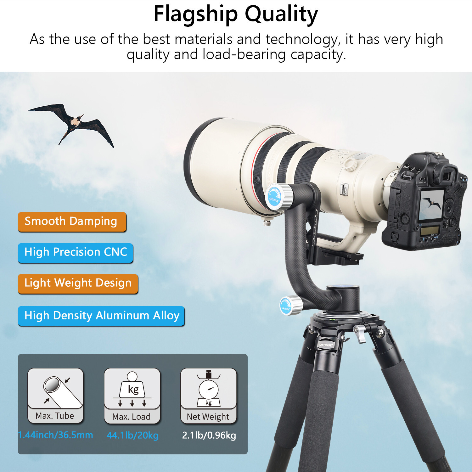 ARTCISE GH6 720° Carbon Fiber Tripod Panoramic Gimbal Pan Head Ball Mount for T