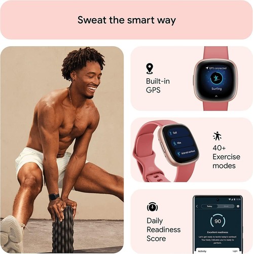 Fitbit Versa 4 Smartwatch Pink Sand/Copper Rose – GPS, HR, Sleep, 40+ Modes - Picture 4 of 5