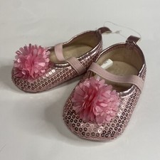 ESPIRIT Pink Sequin Baby Shoes Sz 6-12 Months Pink Rosette Fairy Princess Fairy