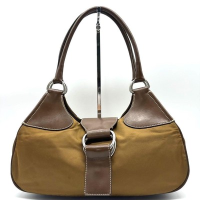 PRADA Nylon Leather One Shoulder Bag Auth Brown Medium Women Italy 